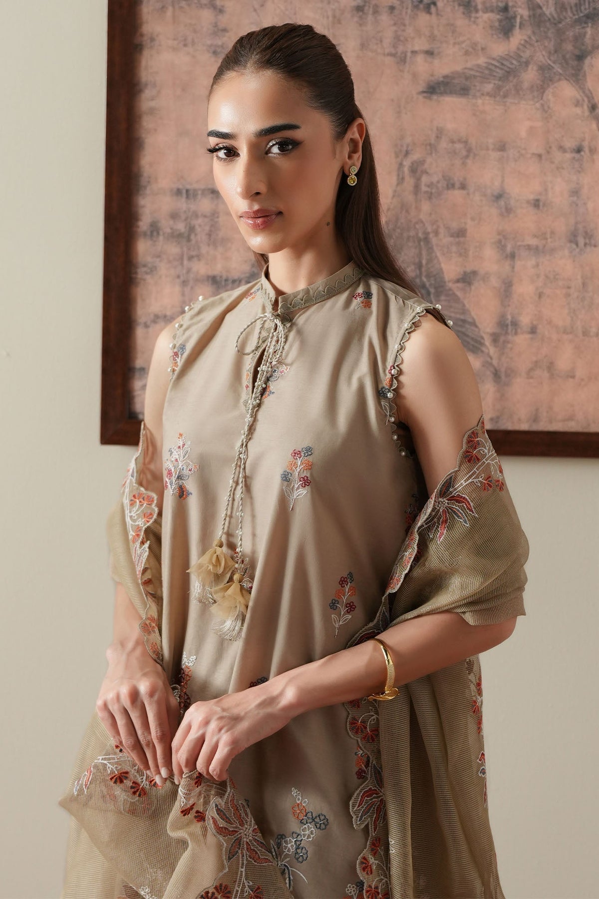 Cross Stitch | Mahiri Embroidered Collection 26 |DUSTY SAGE - Luxury Dress - available at Maria Faisal in UK and USA.