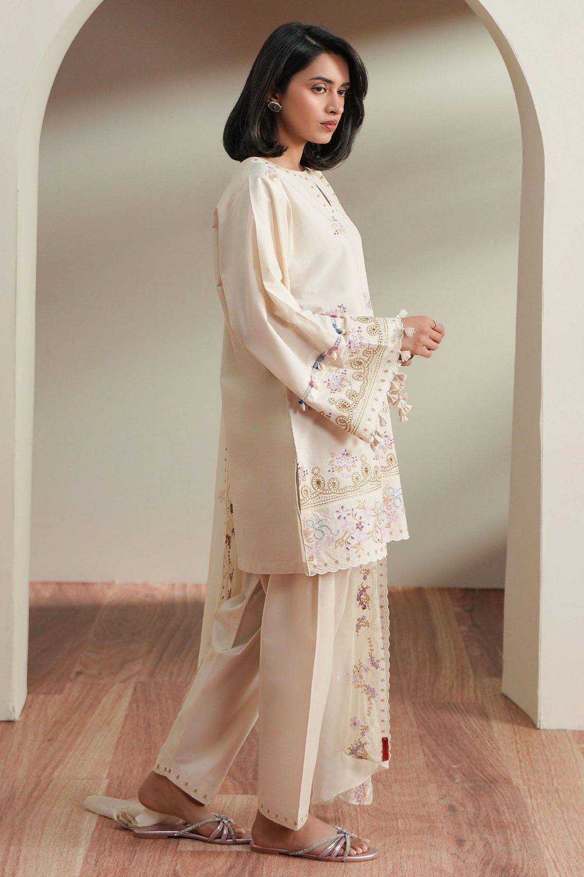 Cross Stitch | Mahiri Embroidered Collection 26 | VORY MOSIAC - Luxury Dress - available at Maria Faisal in UK and USA.