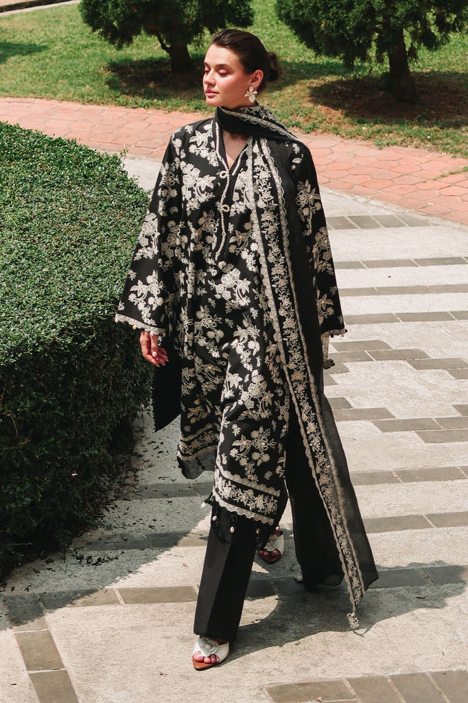Cross Stitch | Eid Lawn Edit 26 |  OBSIDIAN BLOOM - Luxury Dress - available at Maria Faisal in UK and USA.