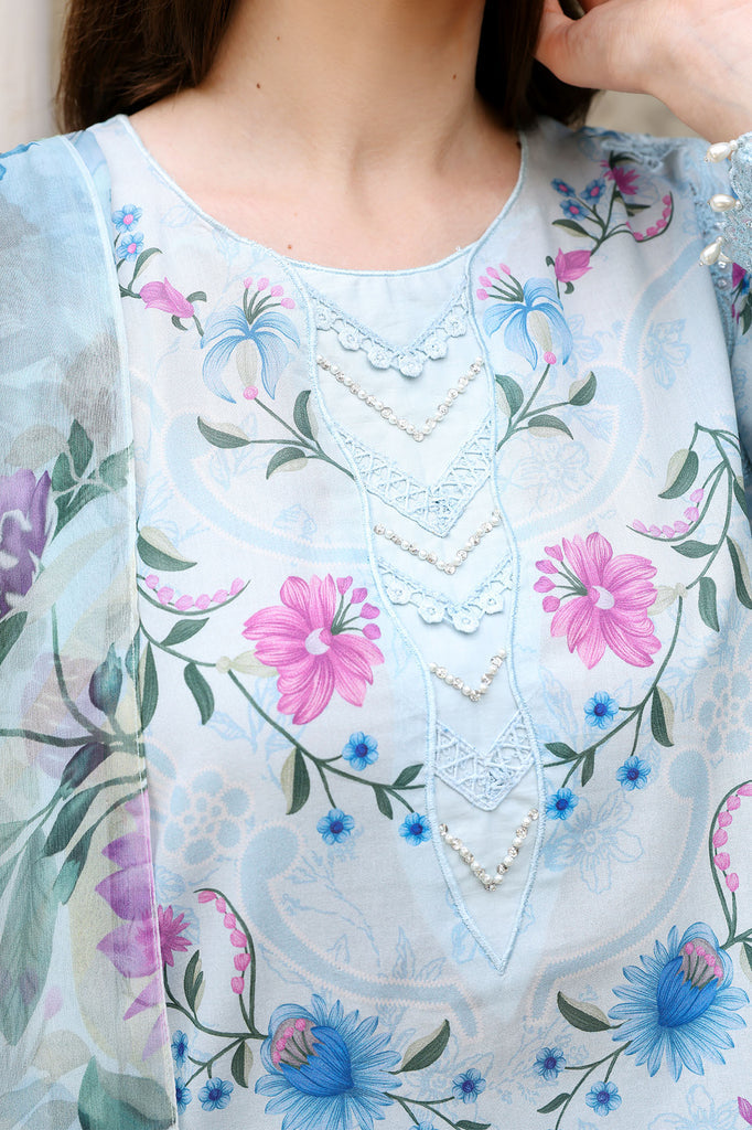 Cross Stitch | Eid Lawn Edit 26 | AQUA GLINT - Luxury Dress - available at Maria Faisal in UK and USA.