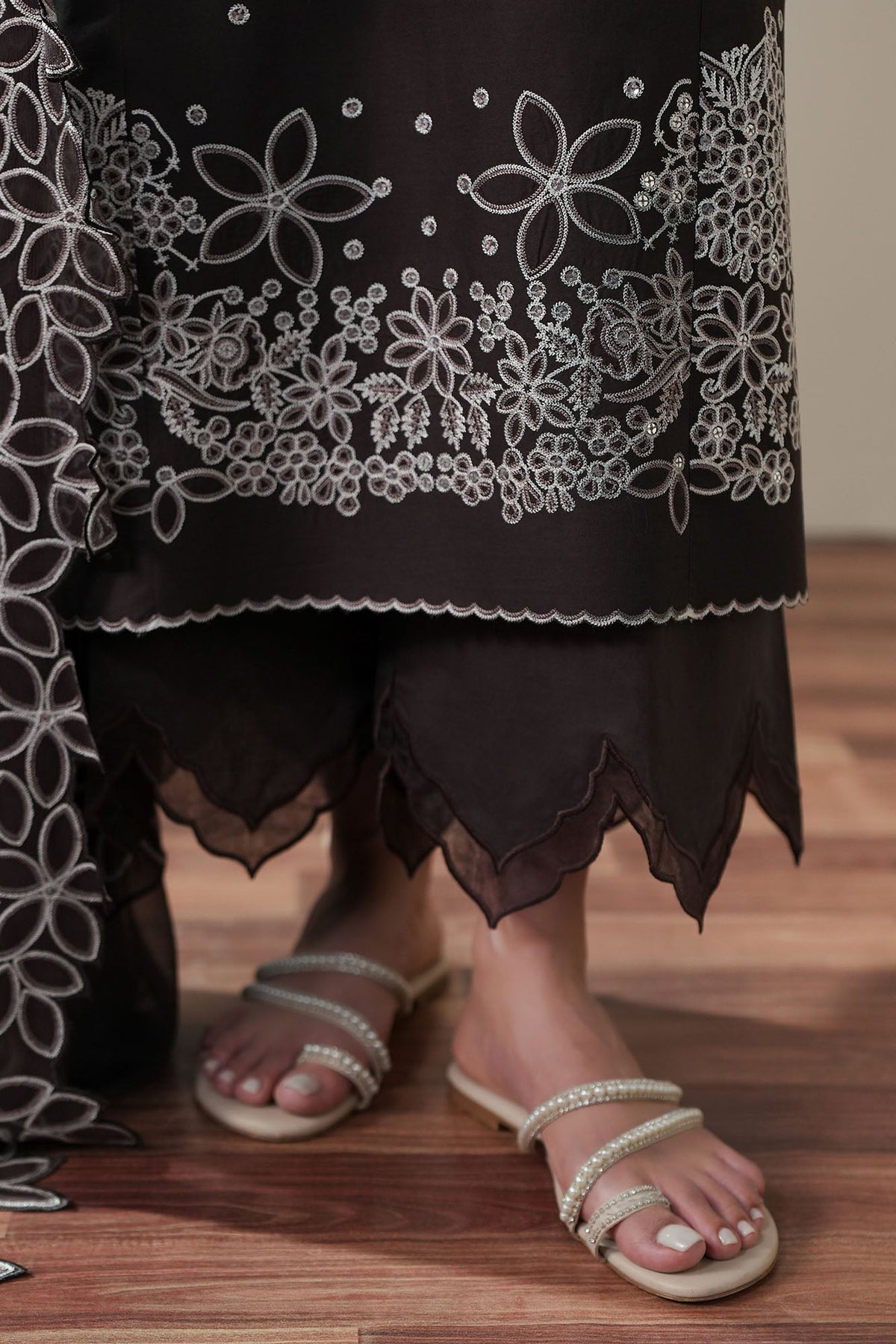 Cross Stitch | Mahiri Embroidered Collection 26 | SEAL BROWN - Luxury Dress - available at Maria Faisal in UK and USA.