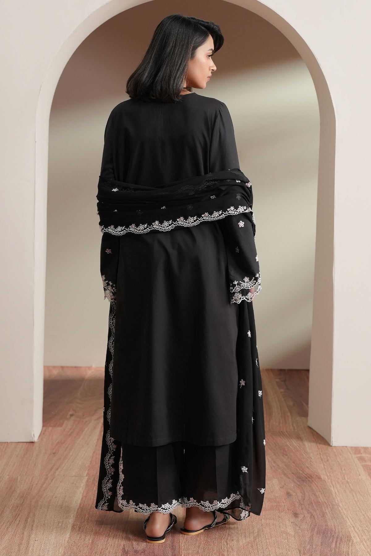Cross Stitch | Mahiri Embroidered Collection 26 | NOIR CANVAS - Luxury Dress - available at Maria Faisal in UK and USA.