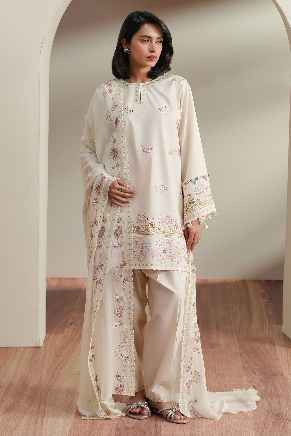 Cross Stitch | Mahiri Embroidered Collection 26 | VORY MOSIAC - Luxury Dress - available at Maria Faisal in UK and USA.