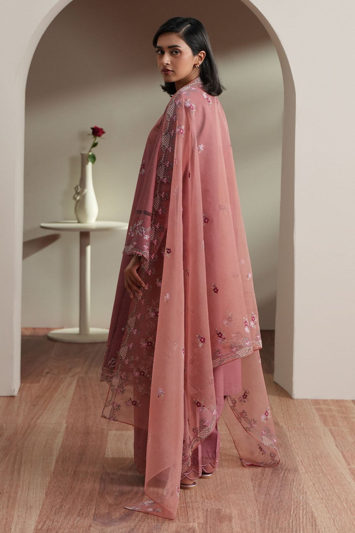 Cross Stitch | Mahiri Embroidered Collection 26 | BLUSH TAPESTRY - Luxury Dress - available at Maria Faisal in UK and USA.