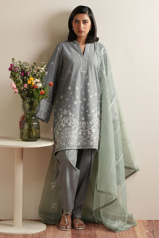 Cross Stitch | Mahiri Embroidered Collection 26 |AQUA REVERIE - Luxury Dress - available at Maria Faisal in UK and USA.
