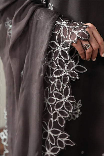 Cross Stitch | Mahiri Embroidered Collection 26 | SEAL BROWN - Luxury Dress - available at Maria Faisal in UK and USA.