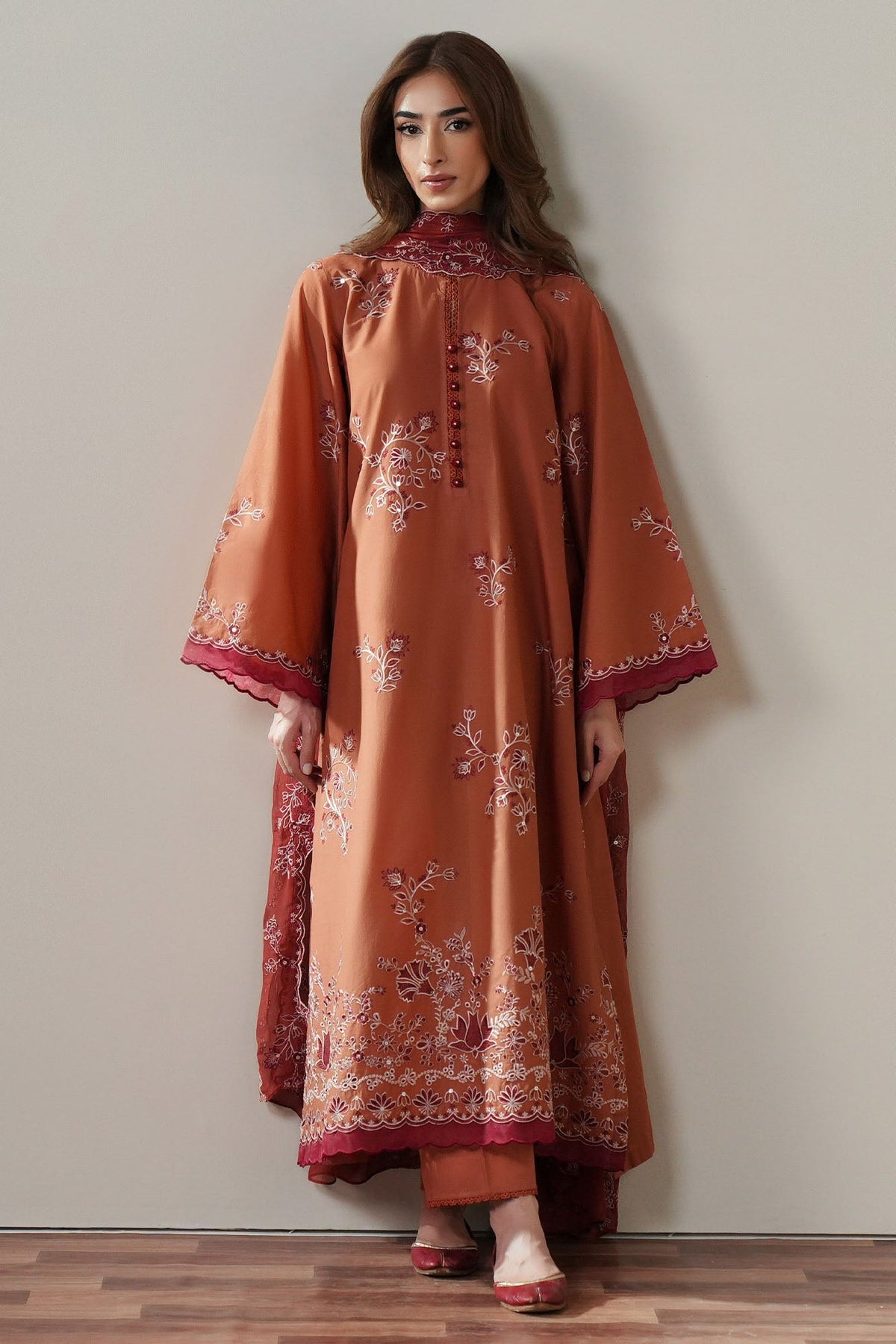 Cross Stitch | Mahiri Embroidered Collection 26 |SCARLET EMBER - Luxury Dress - available at Maria Faisal in UK and USA.