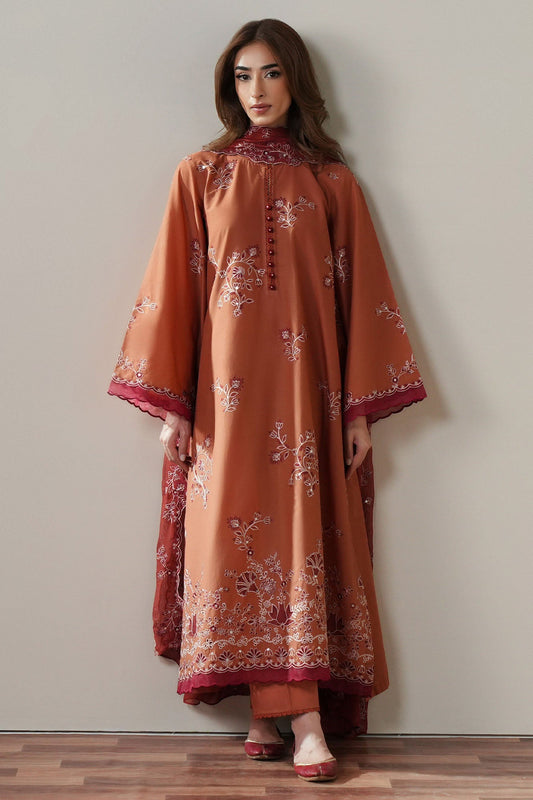 Cross Stitch | Mahiri Embroidered Collection 26 |SCARLET EMBER - Luxury Dress - available at Maria Faisal in UK and USA.