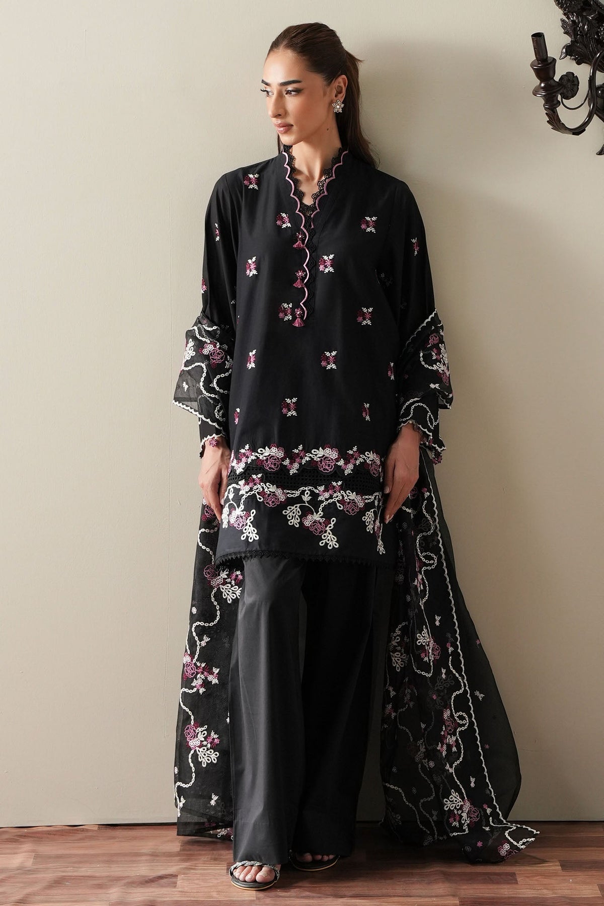 Cross Stitch | Mahiri Embroidered Collection 26 |EBONY MIST - Luxury Dress - available at Maria Faisal in UK and USA.