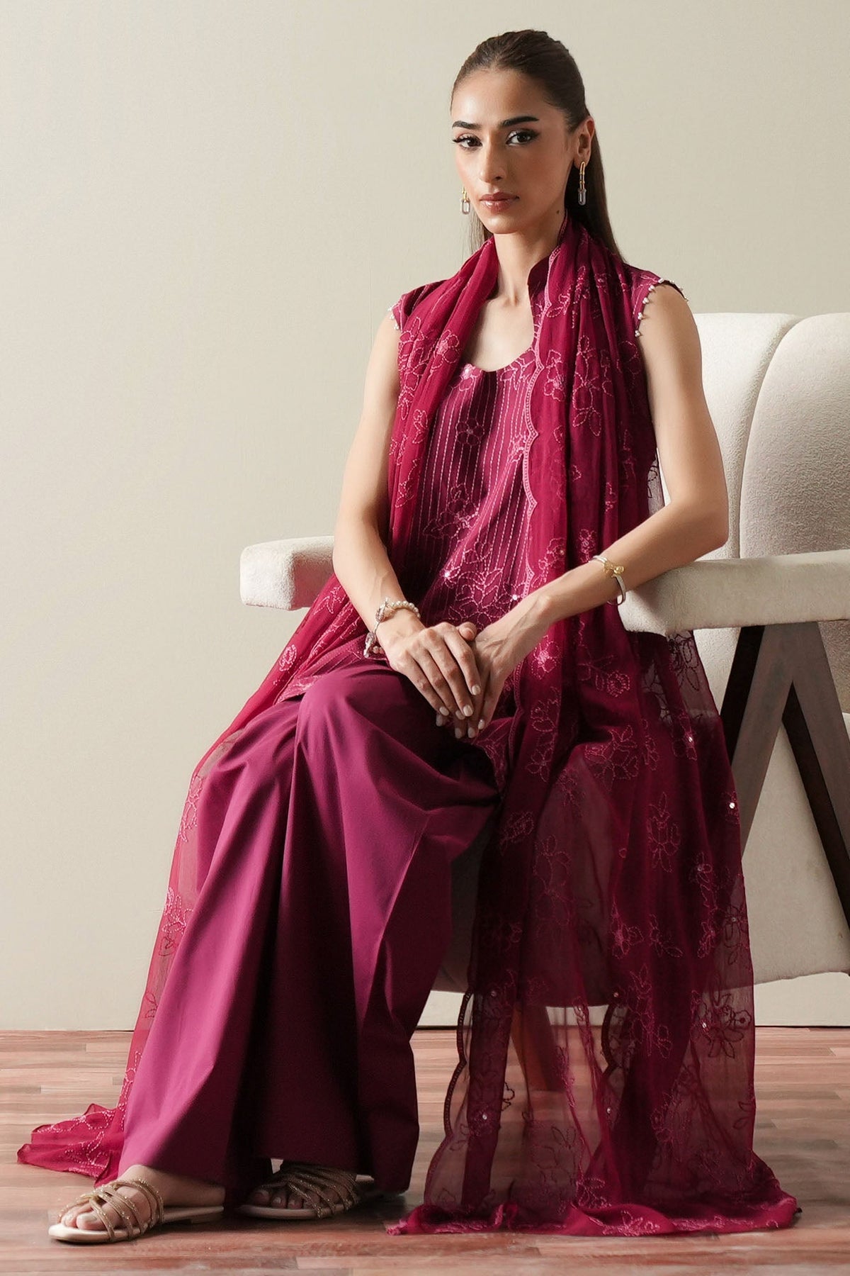 Cross Stitch | Mahiri Embroidered Collection 26 |RUBY GLOW - Luxury Dress - available at Maria Faisal in UK and USA.