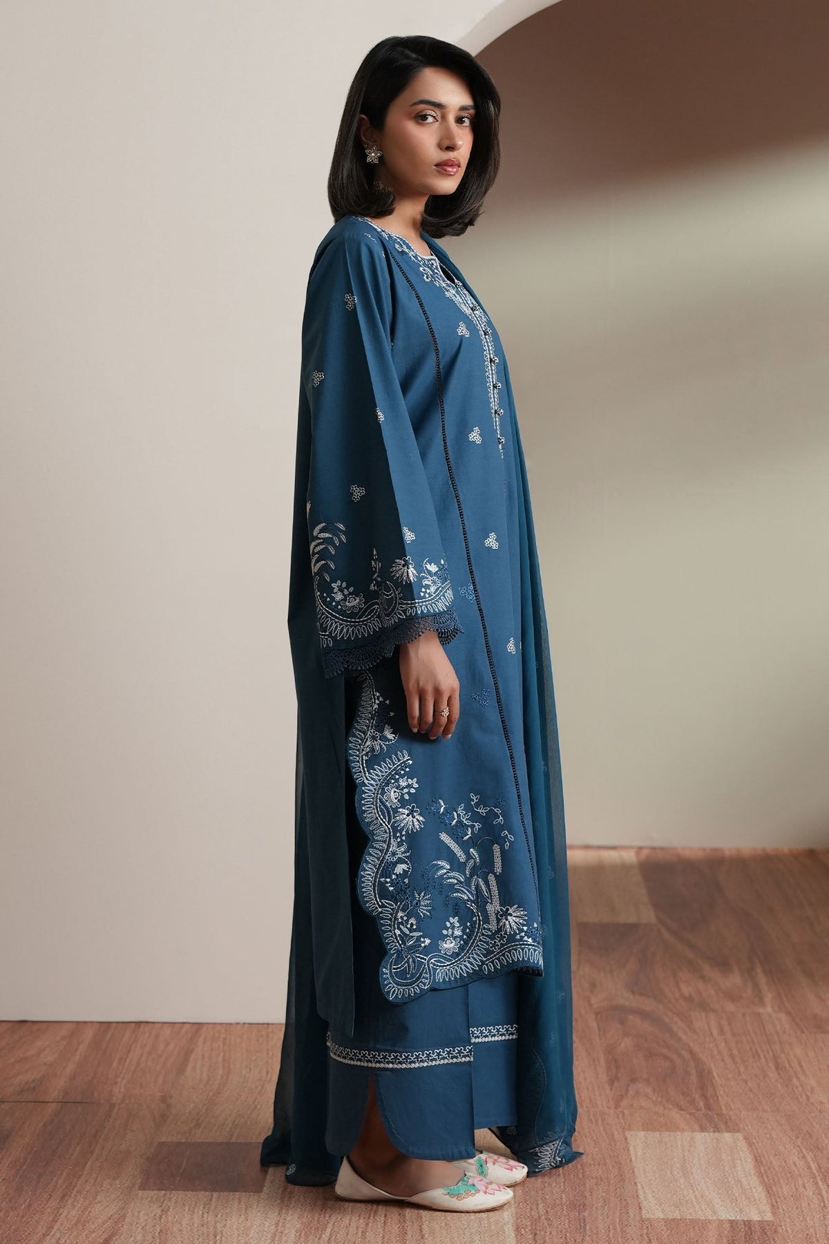 Cross Stitch | Mahiri Embroidered Collection 26 |SAPPHIRE GARDEN - Luxury Dress - available at Maria Faisal in UK and USA.