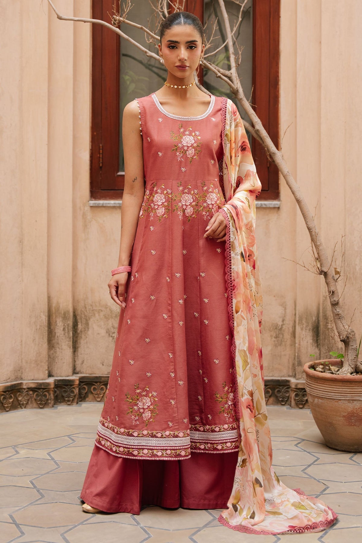 Cross Stitch | Mahiri Embroidered Collection 26 |ROSEATE WHISPER - Luxury Dress - available at Maria Faisal in UK and USA.