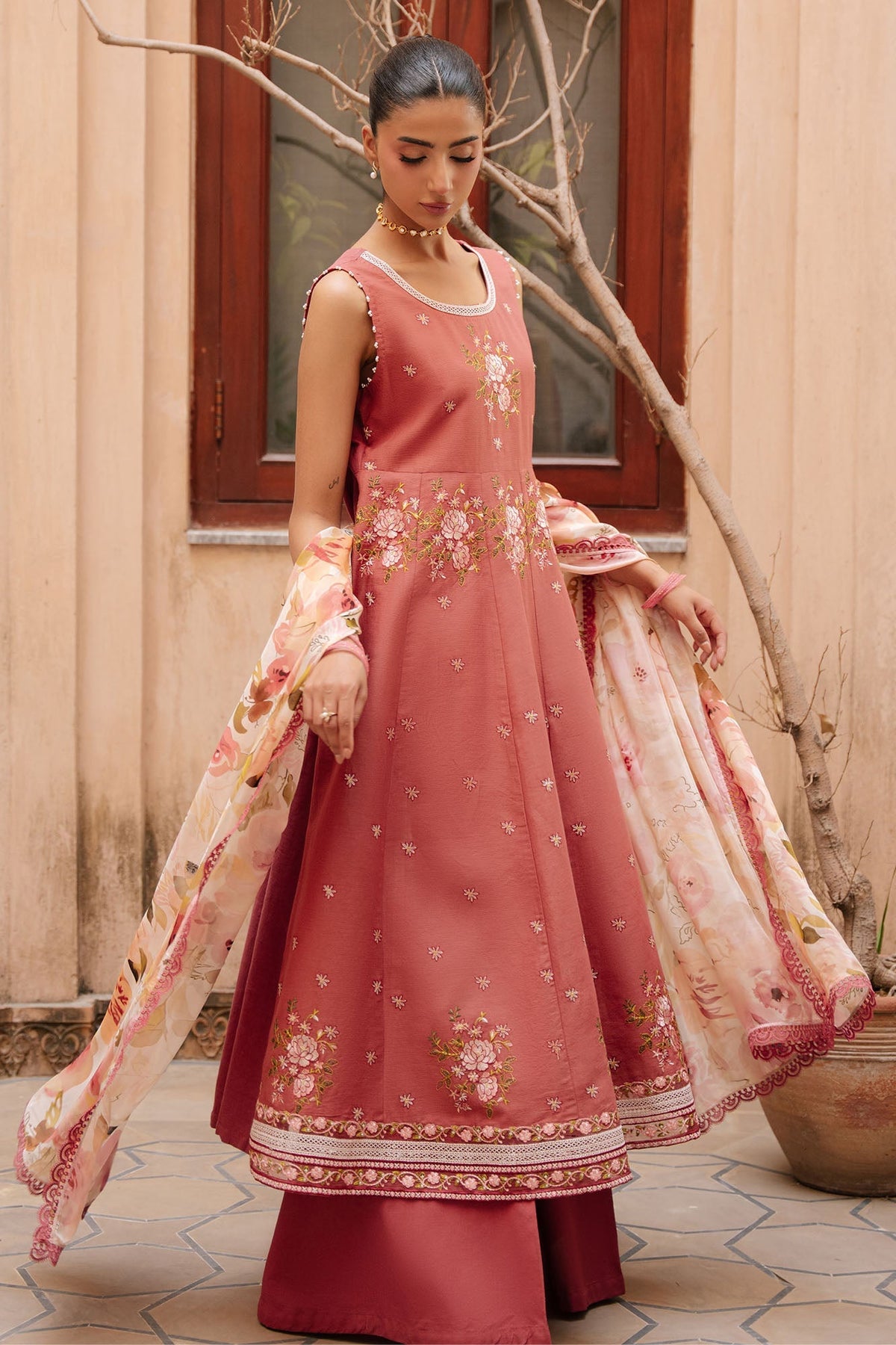 Cross Stitch | Mahiri Embroidered Collection 26 |ROSEATE WHISPER - Luxury Dress - available at Maria Faisal in UK and USA.