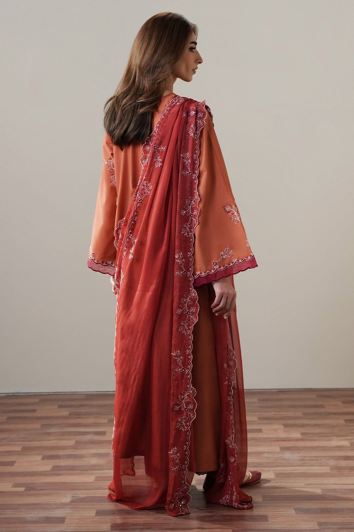 Cross Stitch | Mahiri Embroidered Collection 26 |SCARLET EMBER - Luxury Dress - available at Maria Faisal in UK and USA.