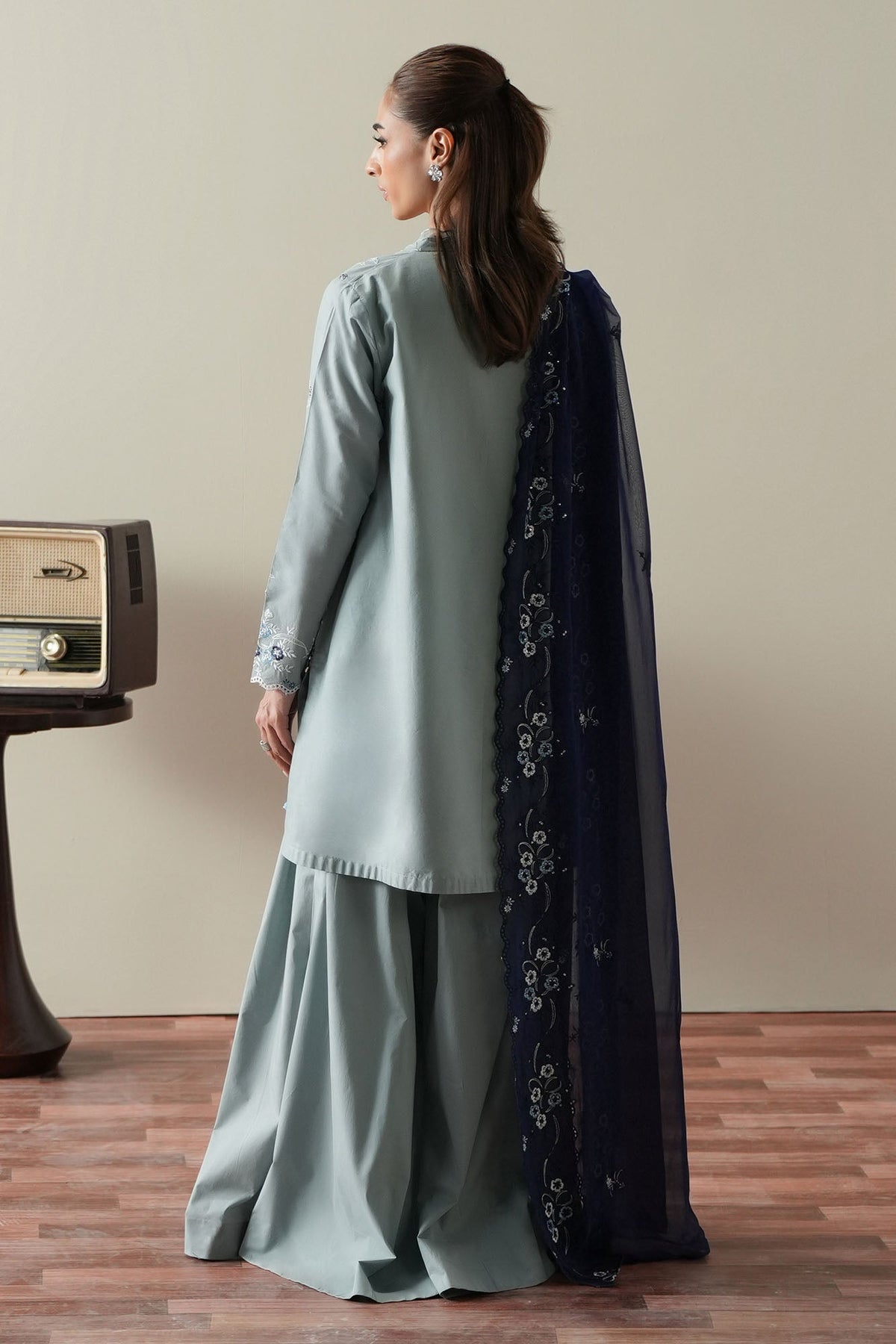 Cross Stitch | Mahiri Embroidered Collection 26 |AQUA SMOKE - Luxury Dress - available at Maria Faisal in UK and USA.