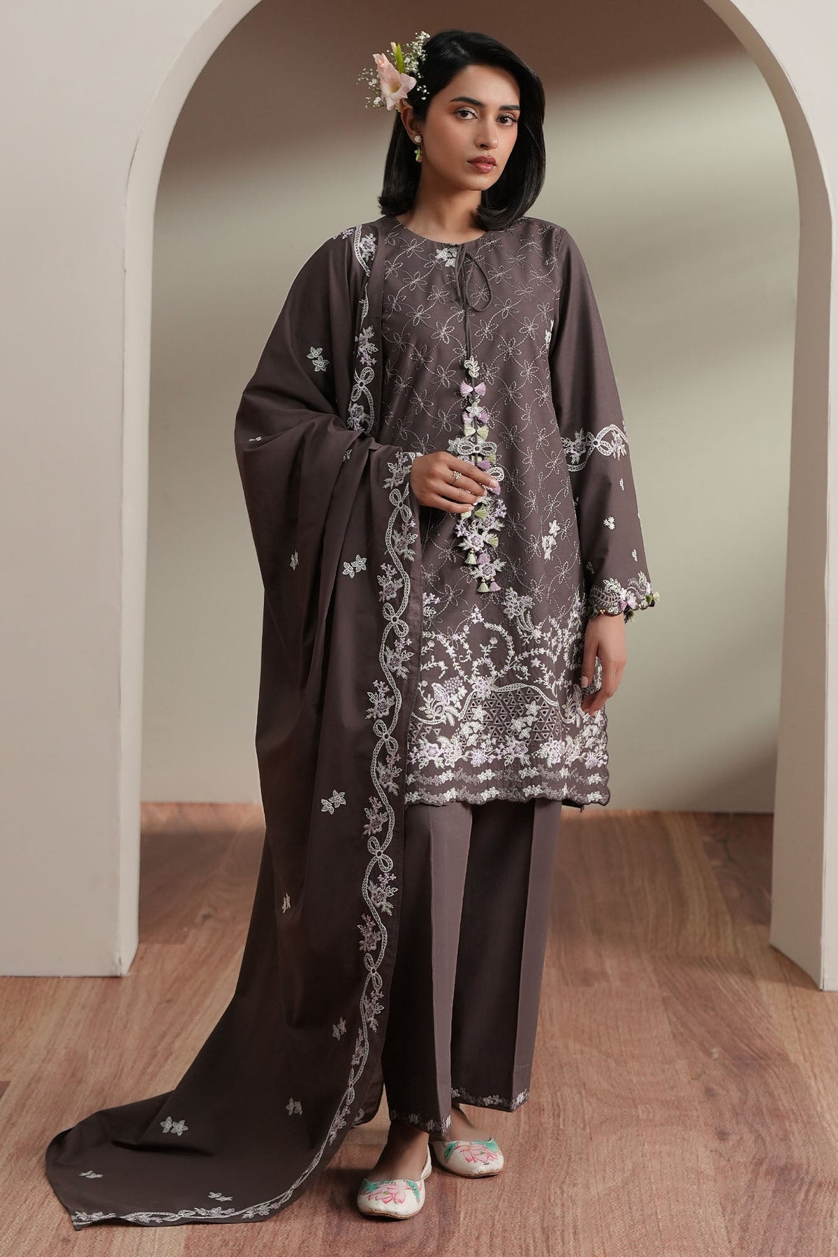 Cross Stitch | Mahiri Embroidered Collection 26 |COCOA WHISPER - Luxury Dress - available at Maria Faisal in UK and USA.