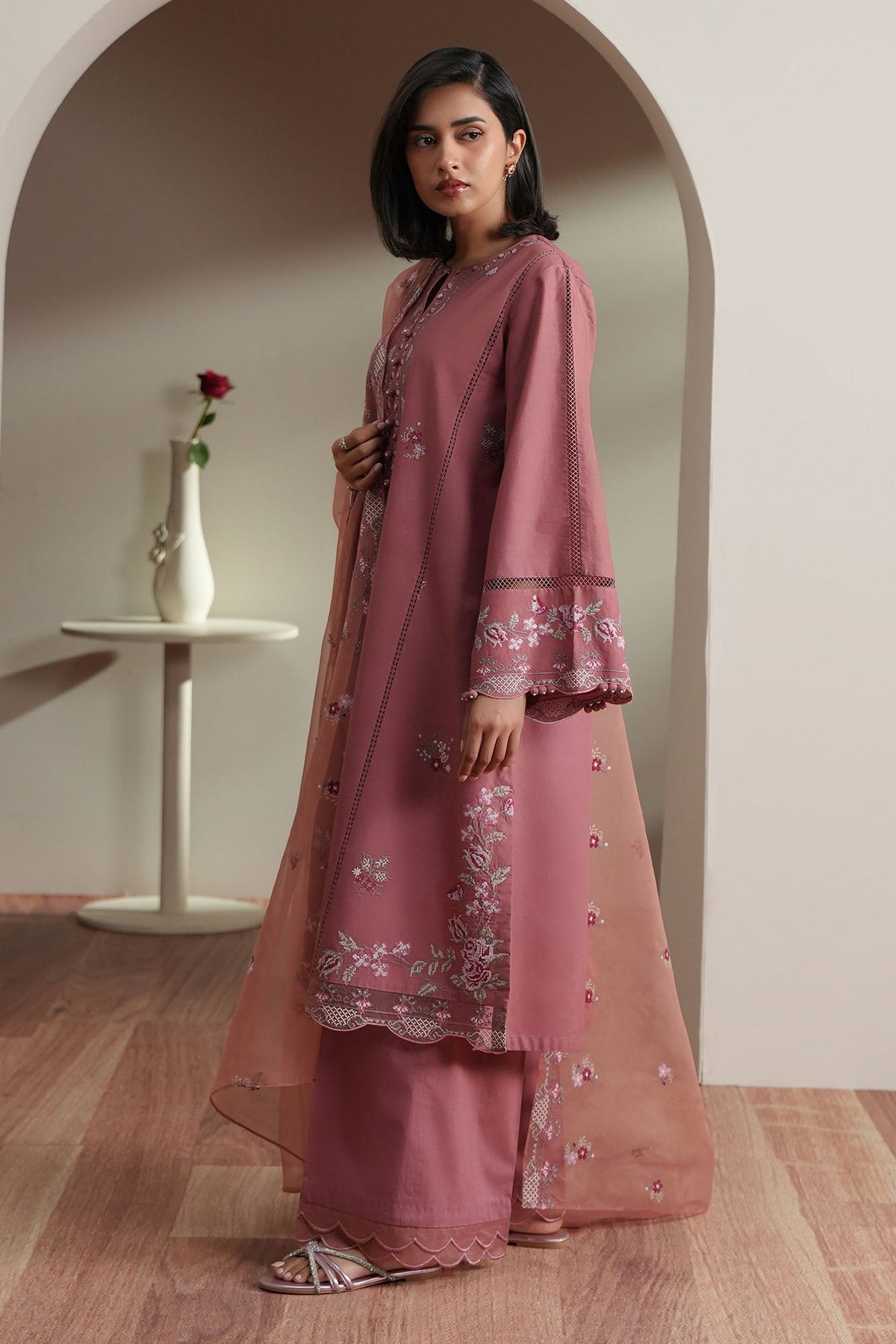 Cross Stitch | Mahiri Embroidered Collection 26 | BLUSH TAPESTRY - Luxury Dress - available at Maria Faisal in UK and USA.