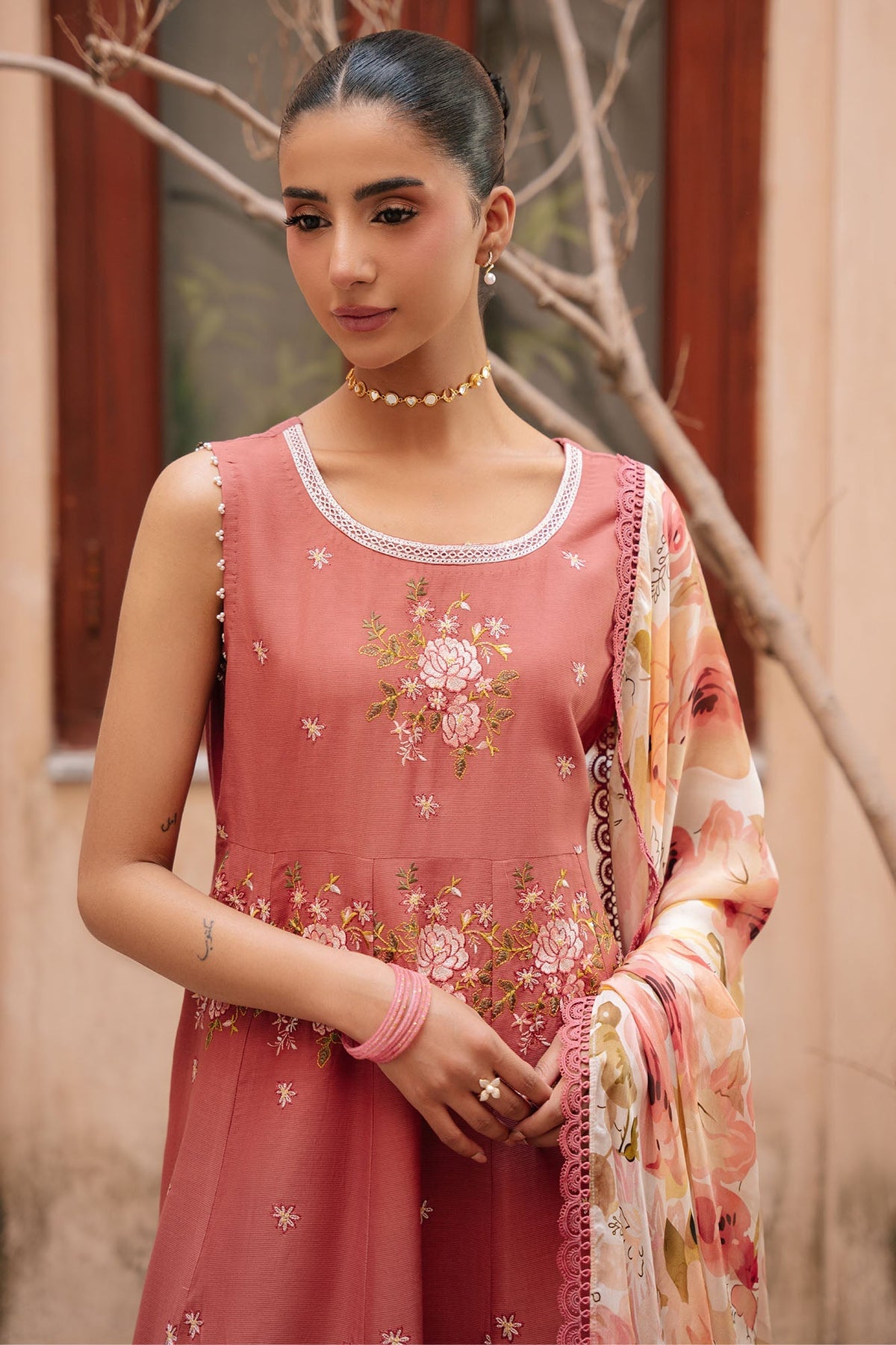 Cross Stitch | Mahiri Embroidered Collection 26 |ROSEATE WHISPER - Luxury Dress - available at Maria Faisal in UK and USA.