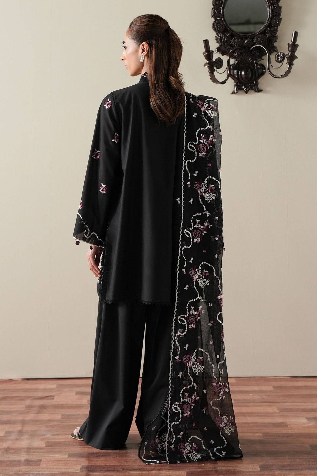 Cross Stitch | Mahiri Embroidered Collection 26 |EBONY MIST - Luxury Dress - available at Maria Faisal in UK and USA.