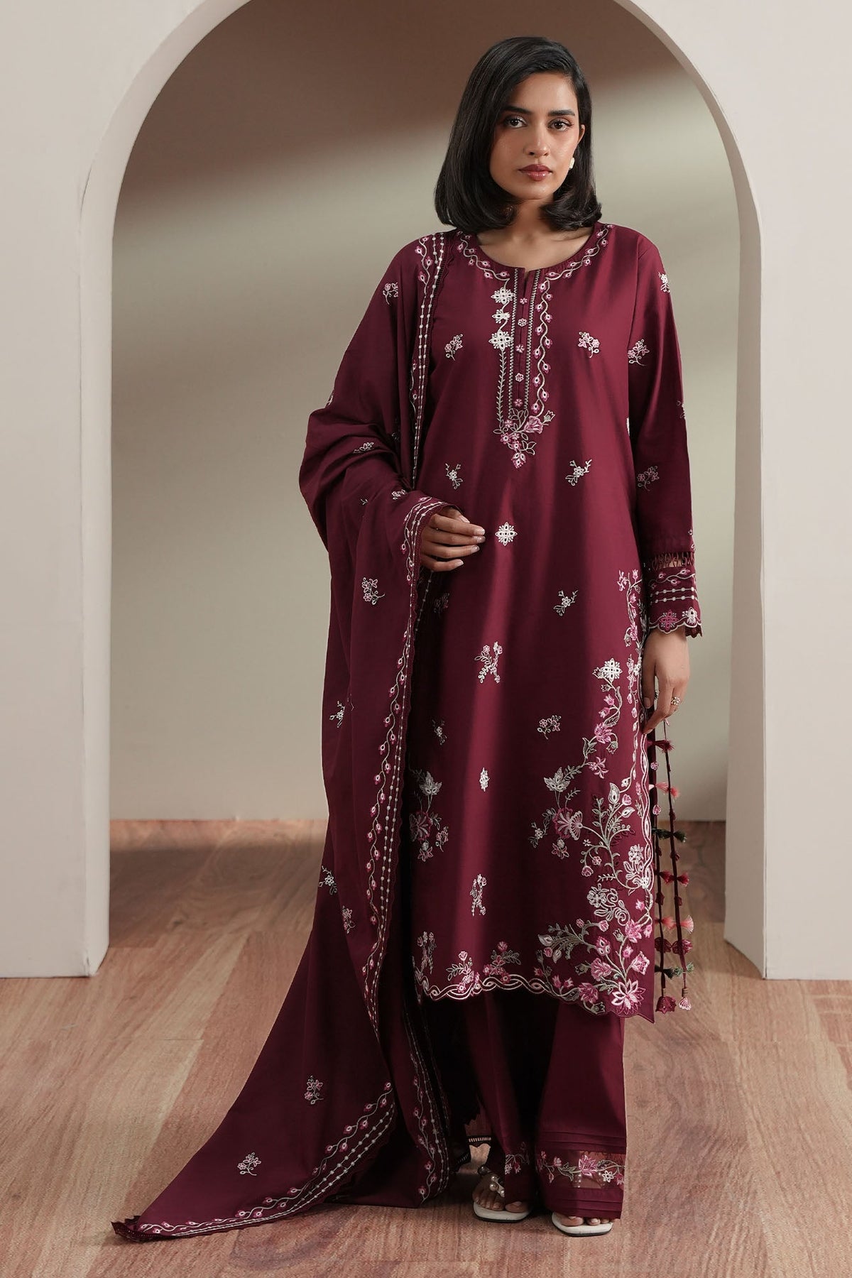 Cross Stitch | Mahiri Embroidered Collection 26 |CRIMSON - Luxury Dress - available at Maria Faisal in UK and USA.