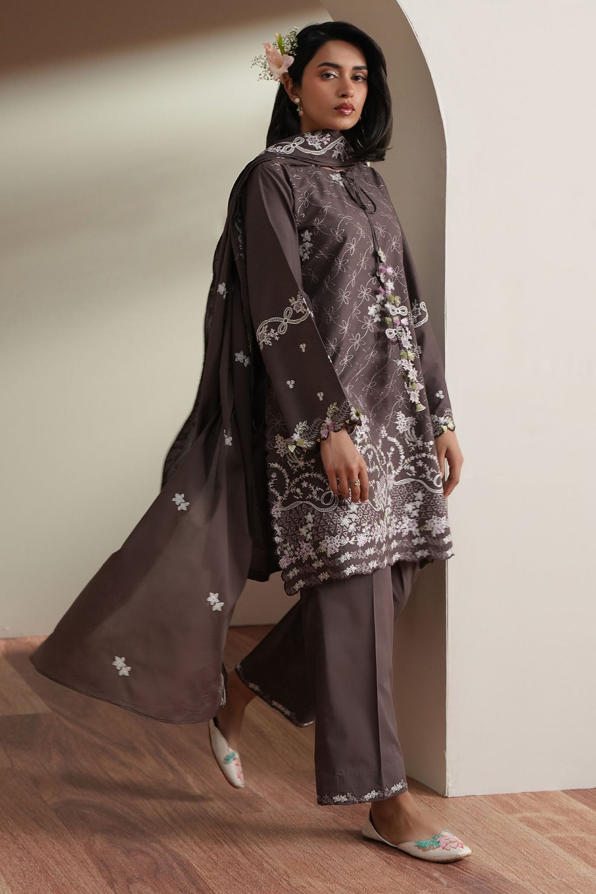 Cross Stitch | Mahiri Embroidered Collection 26 |COCOA WHISPER - Luxury Dress - available at Maria Faisal in UK and USA.