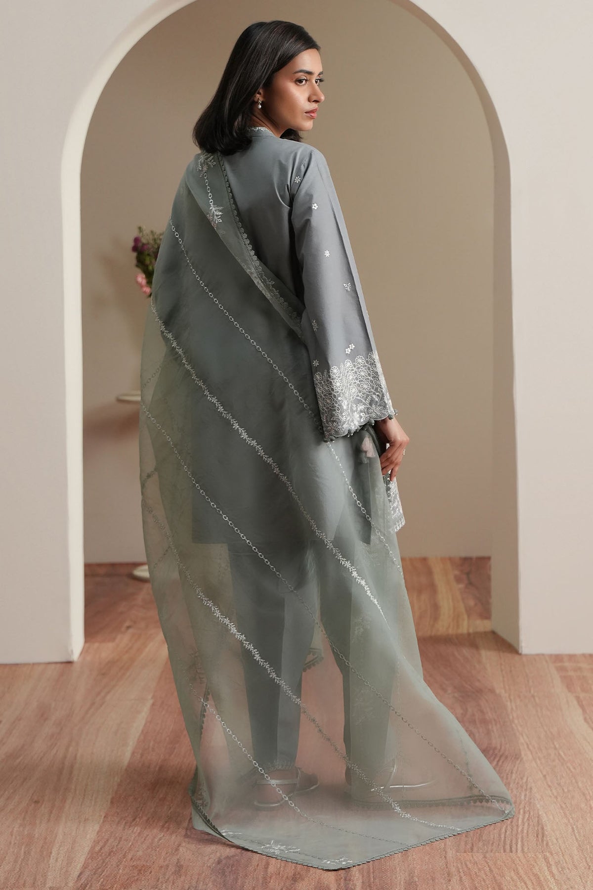 Cross Stitch | Mahiri Embroidered Collection 26 |AQUA REVERIE - Luxury Dress - available at Maria Faisal in UK and USA.