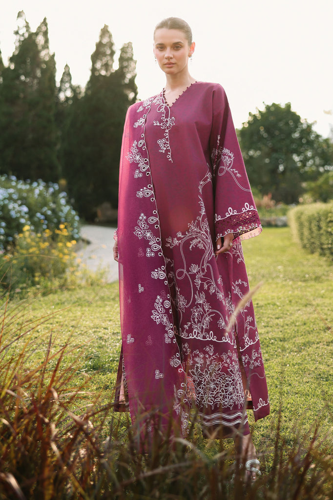 Cross Stitch | Eid Lawn Edit 26 | PLUM ESSENCE - Luxury Dress - available at Maria Faisal in UK and USA.