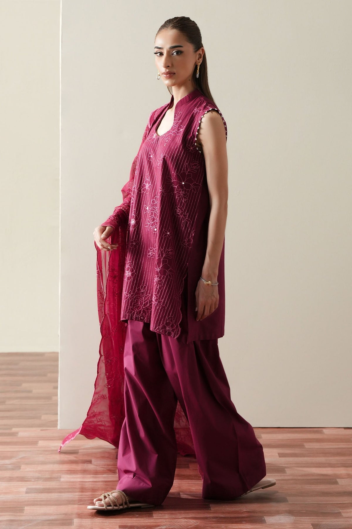 Cross Stitch | Mahiri Embroidered Collection 26 |RUBY GLOW - Luxury Dress - available at Maria Faisal in UK and USA.