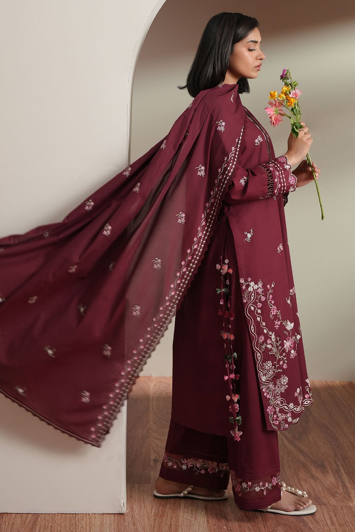 Cross Stitch | Mahiri Embroidered Collection 26 |CRIMSON - Luxury Dress - available at Maria Faisal in UK and USA.