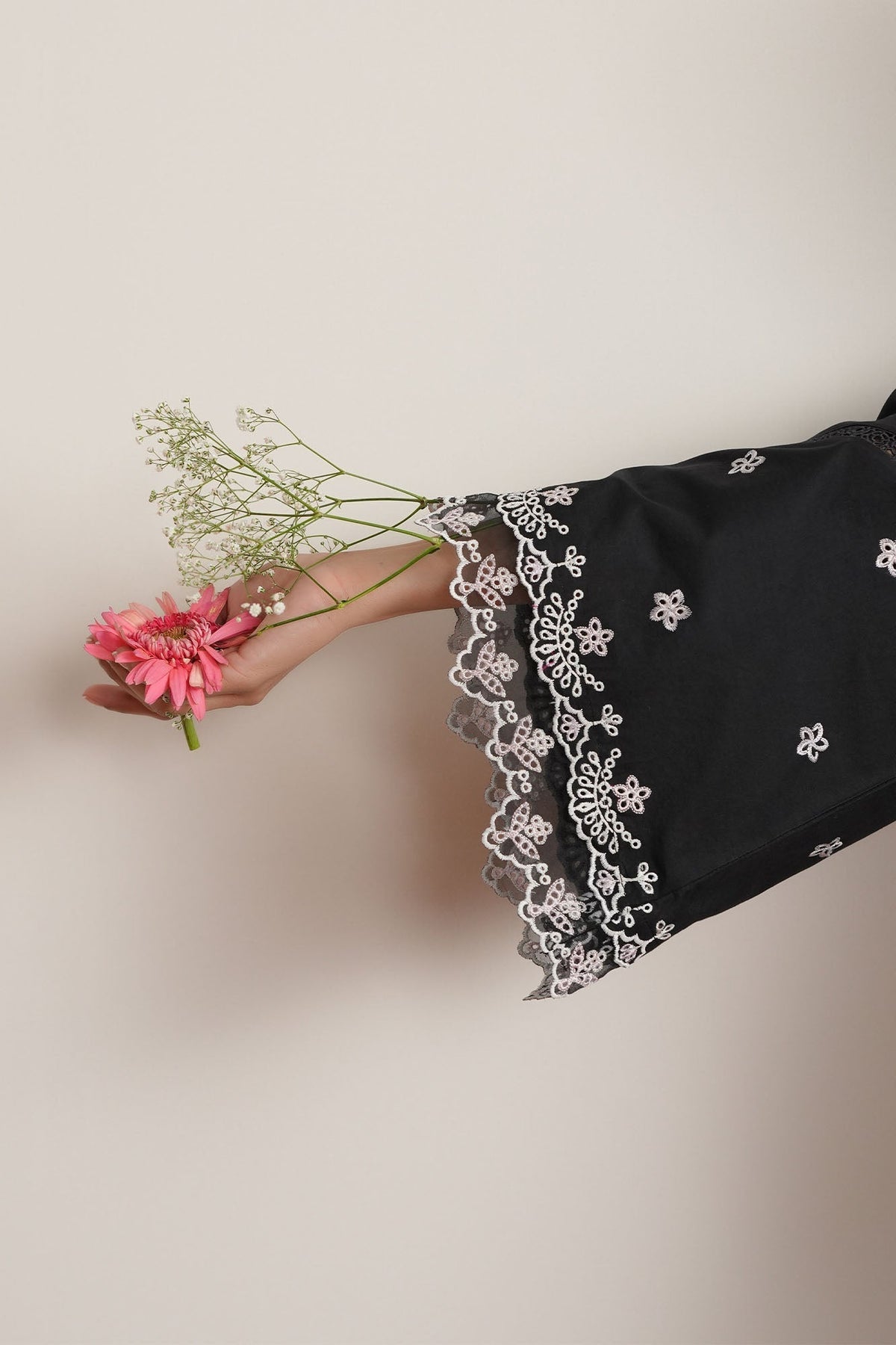 Cross Stitch | Mahiri Embroidered Collection 26 | NOIR CANVAS - Luxury Dress - available at Maria Faisal in UK and USA.