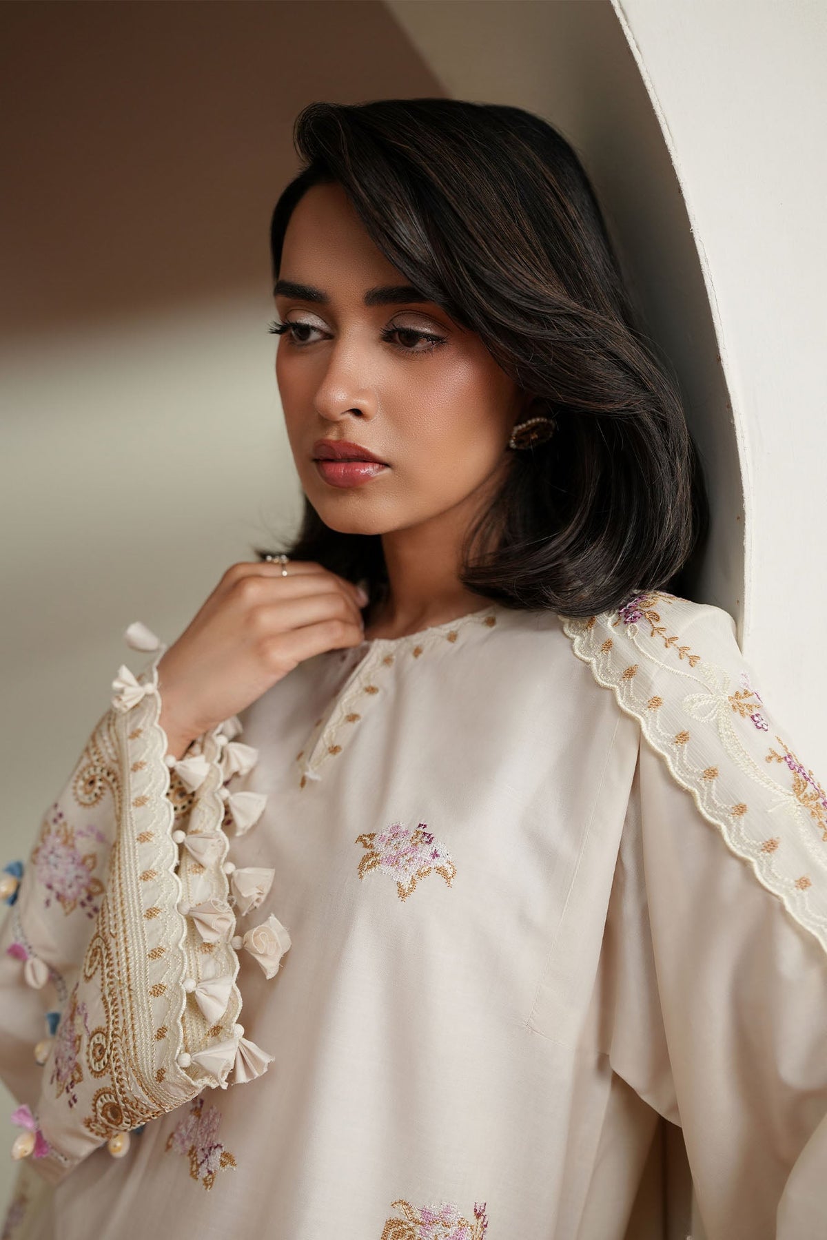 Cross Stitch | Mahiri Embroidered Collection 26 | VORY MOSIAC - Luxury Dress - available at Maria Faisal in UK and USA.