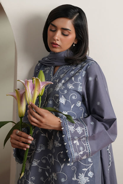 Cross Stitch | Mahiri Embroidered Collection 26 | SLATE PETALS - Luxury Dress - available at Maria Faisal in UK and USA.