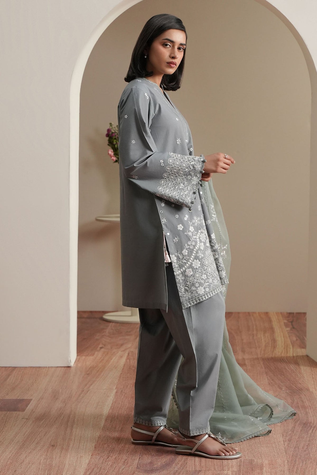 Cross Stitch | Mahiri Embroidered Collection 26 |AQUA REVERIE - Luxury Dress - available at Maria Faisal in UK and USA.