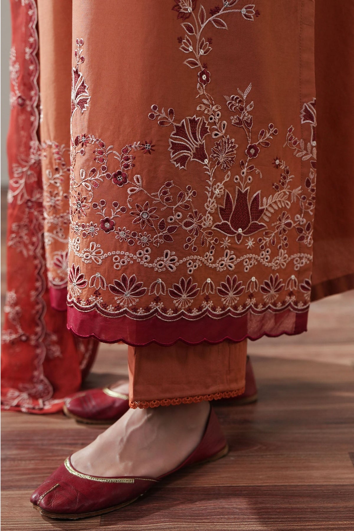 Cross Stitch | Mahiri Embroidered Collection 26 |SCARLET EMBER - Luxury Dress - available at Maria Faisal in UK and USA.