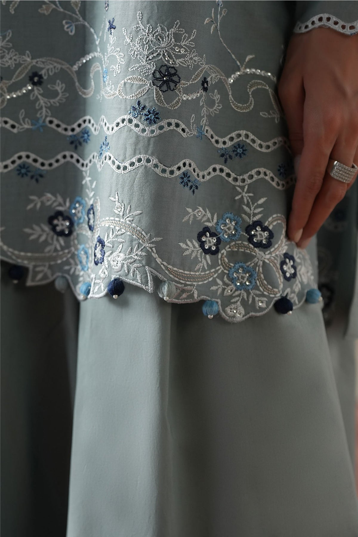Cross Stitch | Mahiri Embroidered Collection 26 |AQUA SMOKE - Luxury Dress - available at Maria Faisal in UK and USA.
