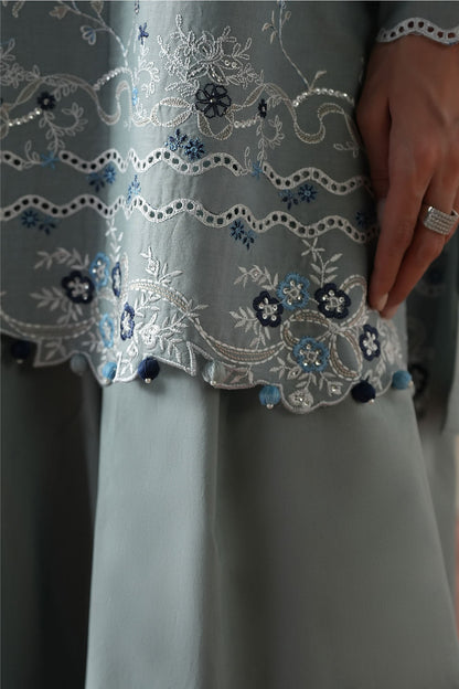 Cross Stitch | Mahiri Embroidered Collection 26 |AQUA SMOKE - Luxury Dress - available at Maria Faisal in UK and USA.