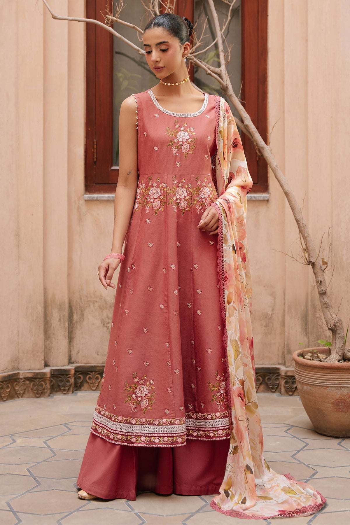 Cross Stitch | Mahiri Embroidered Collection 26 |ROSEATE WHISPER - Luxury Dress - available at Maria Faisal in UK and USA.