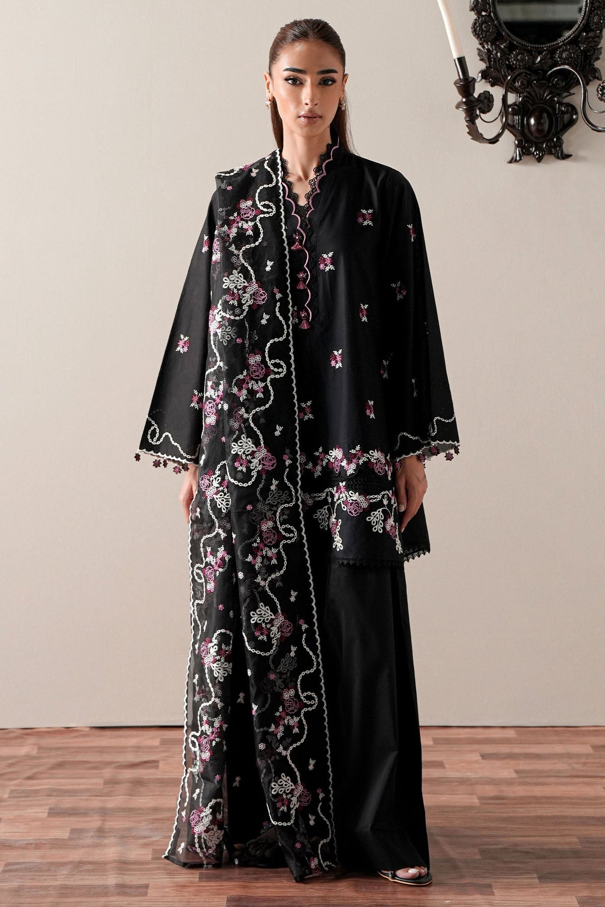 Cross Stitch | Mahiri Embroidered Collection 26 |EBONY MIST - Luxury Dress - available at Maria Faisal in UK and USA.