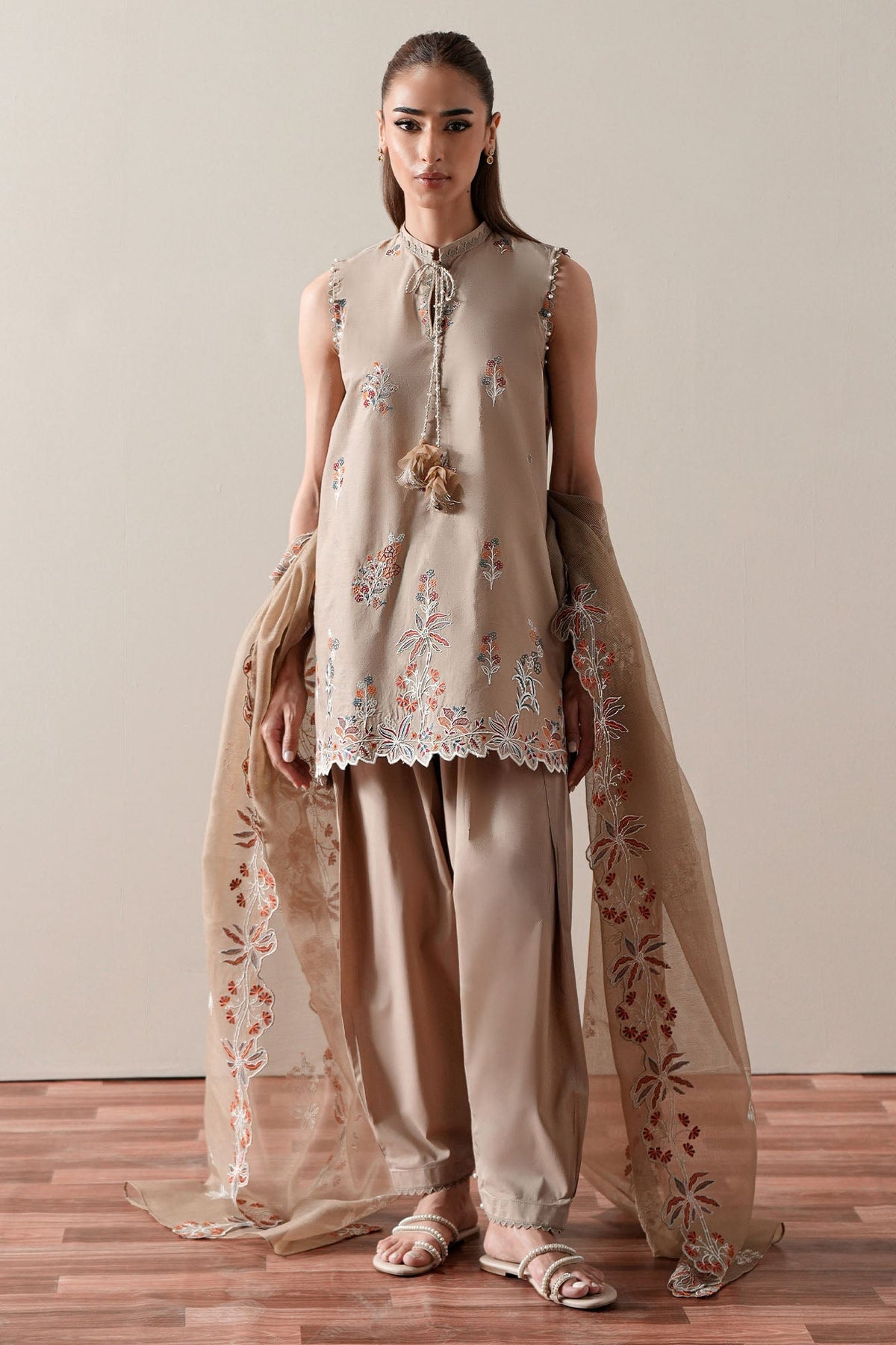 Cross Stitch | Mahiri Embroidered Collection 26 |DUSTY SAGE - Luxury Dress - available at Maria Faisal in UK and USA.