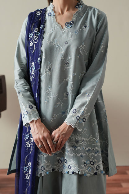 Cross Stitch | Mahiri Embroidered Collection 26 |AQUA SMOKE - Luxury Dress - available at Maria Faisal in UK and USA.