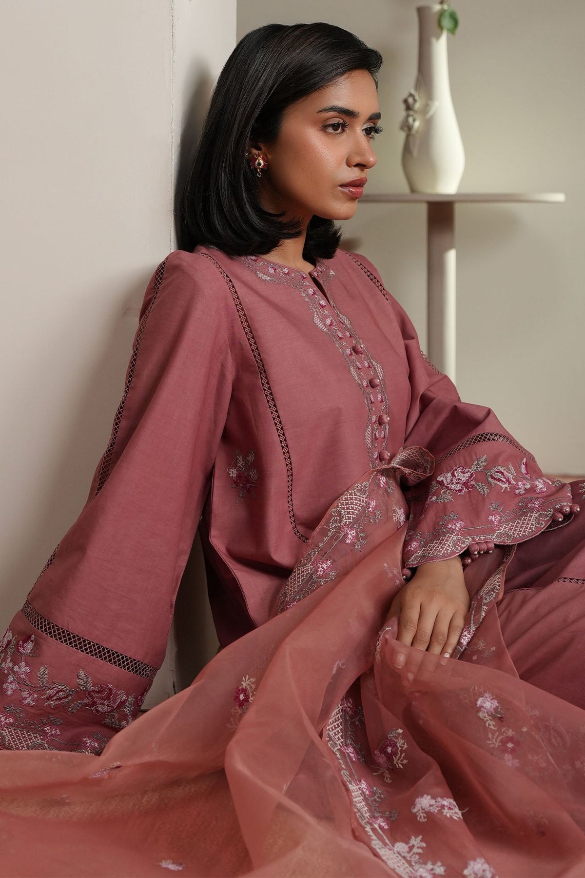 Cross Stitch | Mahiri Embroidered Collection 26 | BLUSH TAPESTRY - Luxury Dress - available at Maria Faisal in UK and USA.