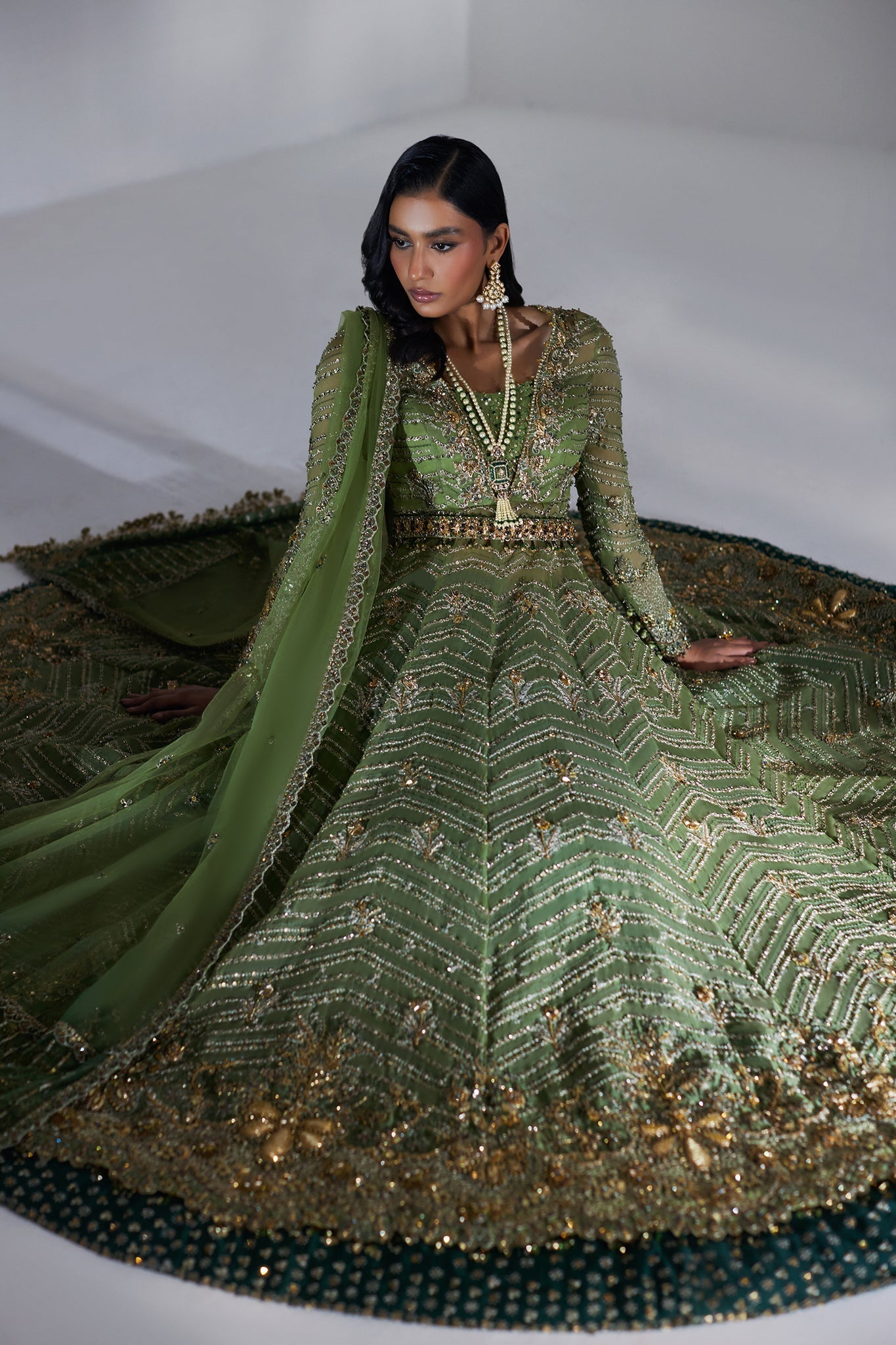 Elan | Luxury Wedding Wears | SCINTILLANT OLIVE (EP-20995) - Bridal Dress - available at Maria Faisal in UK and USA.