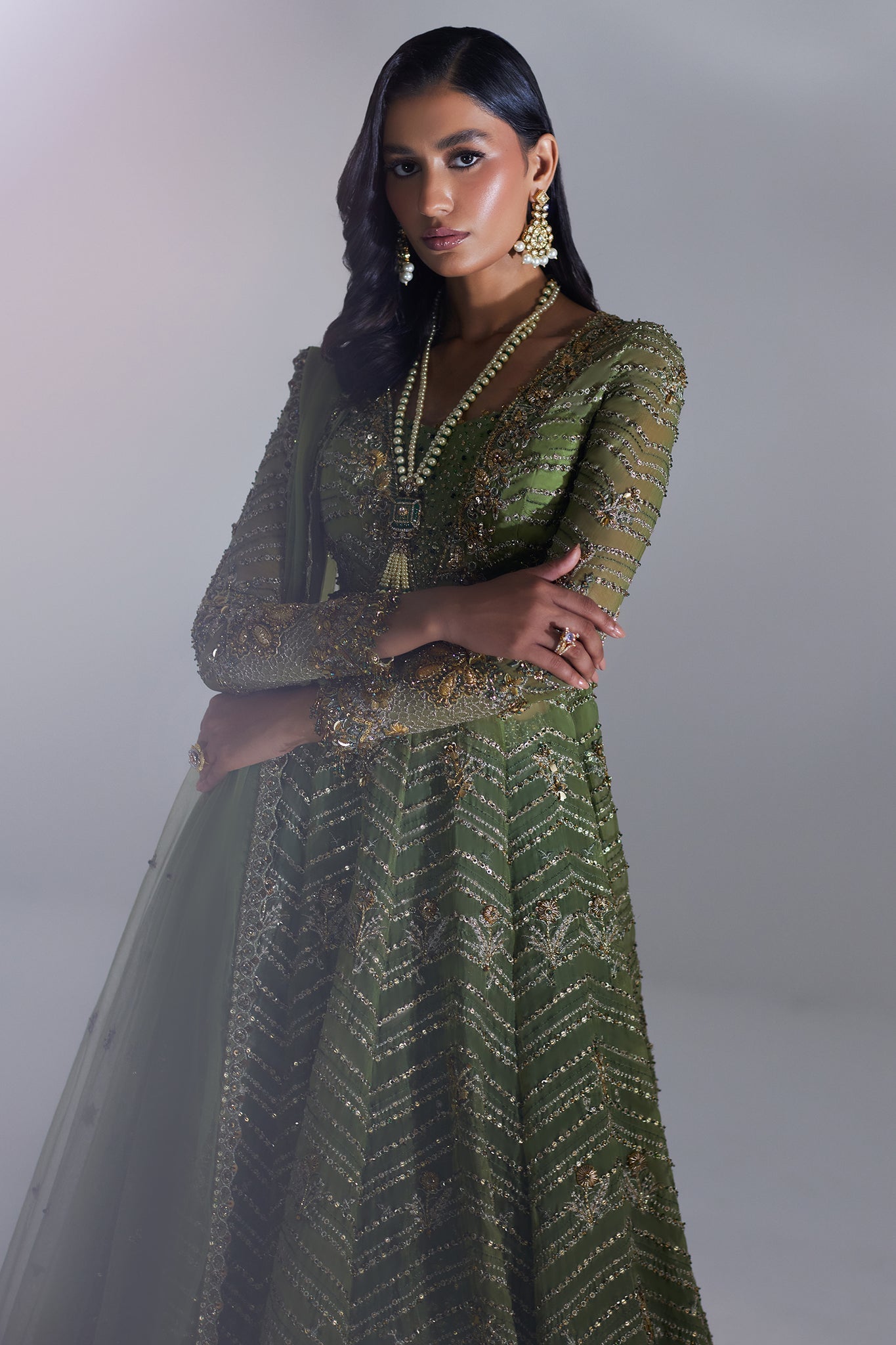 Elan | Luxury Wedding Wears | SCINTILLANT OLIVE (EP-20995) - Bridal Dress - available at Maria Faisal in UK and USA.