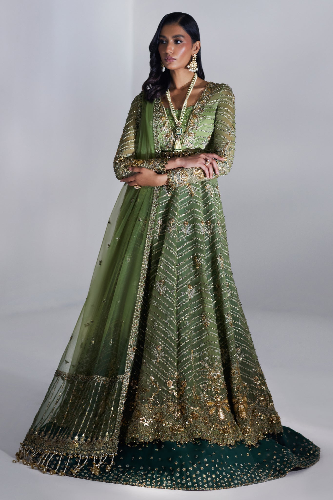 Elan | Luxury Wedding Wears | SCINTILLANT OLIVE (EP-20995) - Bridal Dress - available at Maria Faisal in UK and USA.