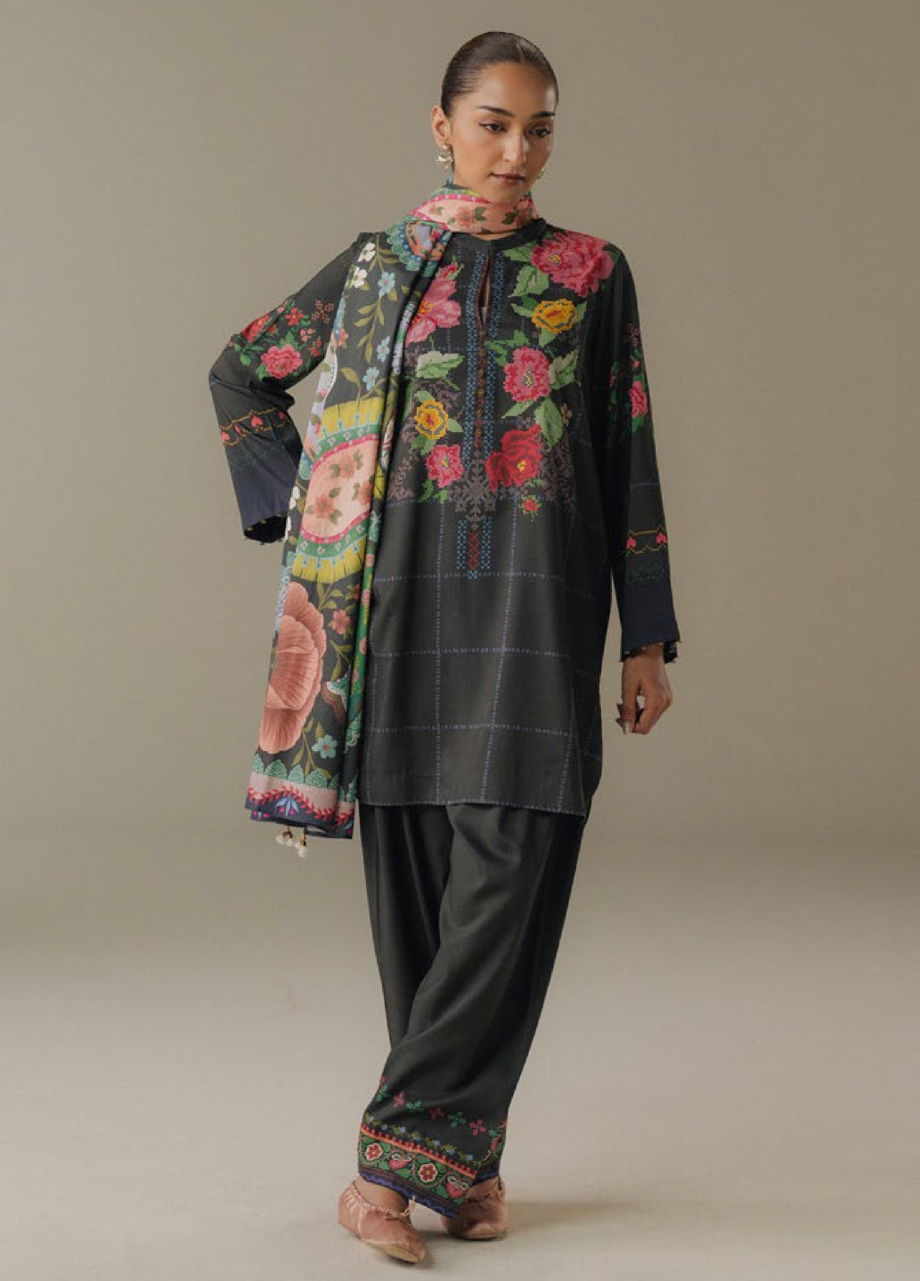 Zara Shahjahan | Coco Prints 25 |  Olive Hour-5A - Casual Dress - available at Maria Faisal in UK and USA.