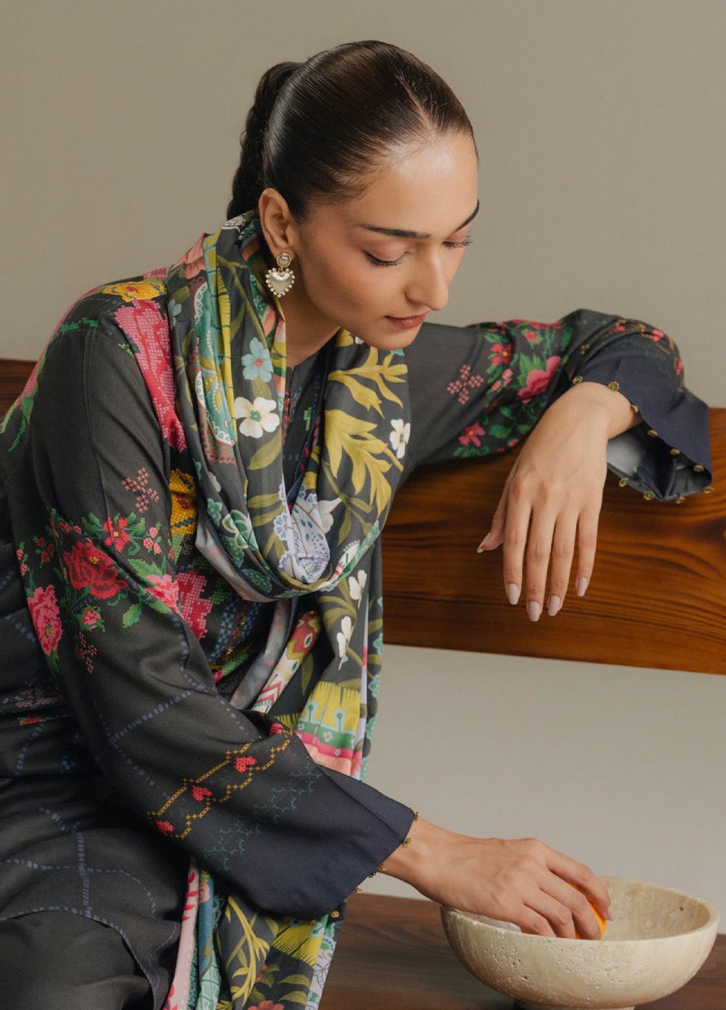 Zara Shahjahan | Coco Prints 25 |  Olive Hour-5A - Casual Dress - available at Maria Faisal in UK and USA.