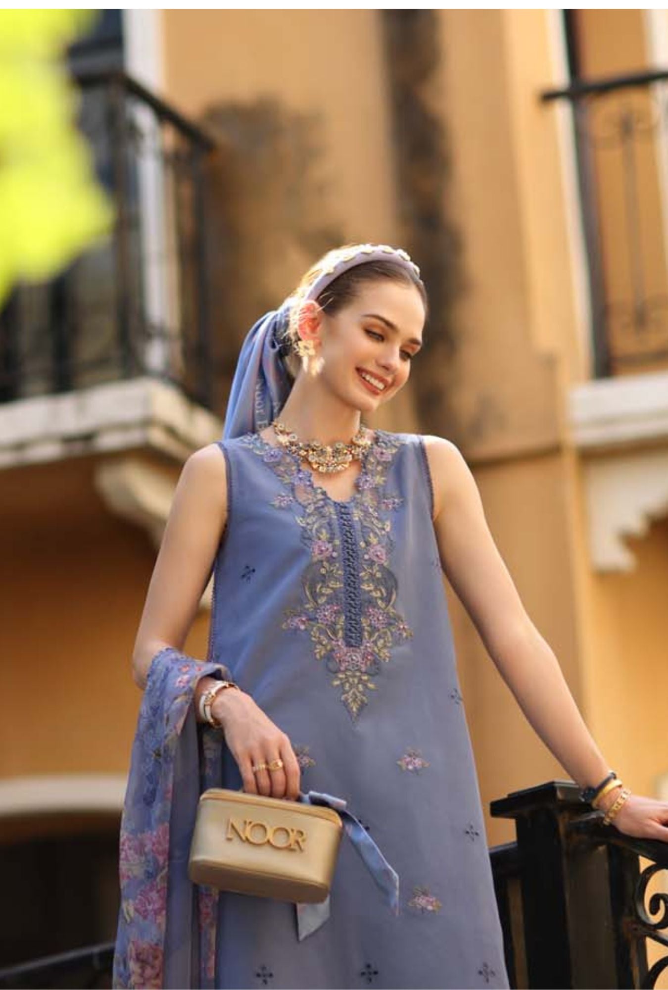 Noor by Saadia Asad | Eid Luxe Printkhaas 26 | D3 - B - Stormy Lilac - Luxury Dress - available at Maria Faisal in UK and USA.