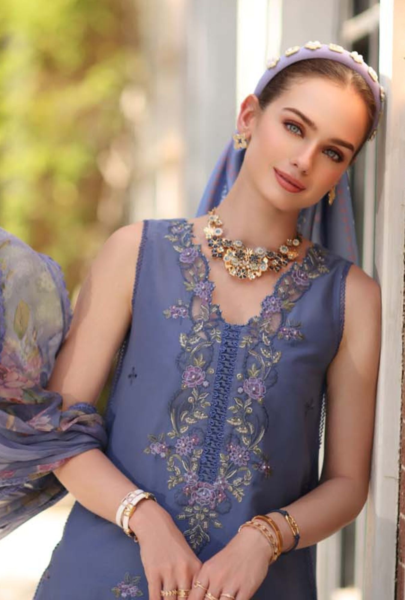 Noor by Saadia Asad | Eid Luxe Printkhaas 26 | D3 - B - Stormy Lilac - Luxury Dress - available at Maria Faisal in UK and USA.