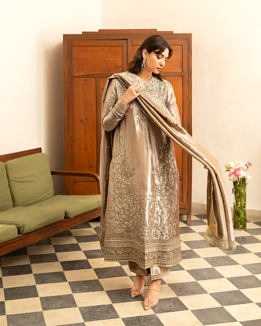 Mushq | Sunehri Lama Silk | Uswah - Formal Dress - available at Maria Faisal in UK and USA.