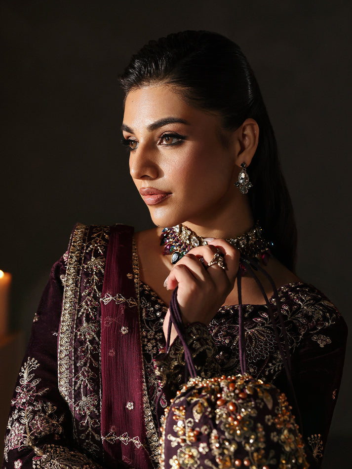 Gulaal | Marais Velvet | CALIRA - Formal Dress - available at Maria Faisal in UK and USA.